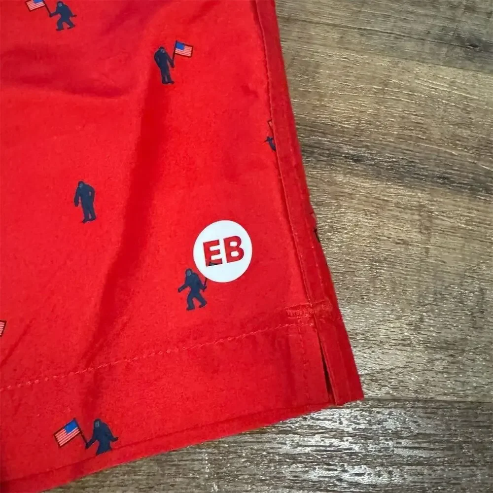 Eddie Bauer Swim Trunks XL Red Sasquatch USA Flag Print Quick-Dry SPF 50+ Beach